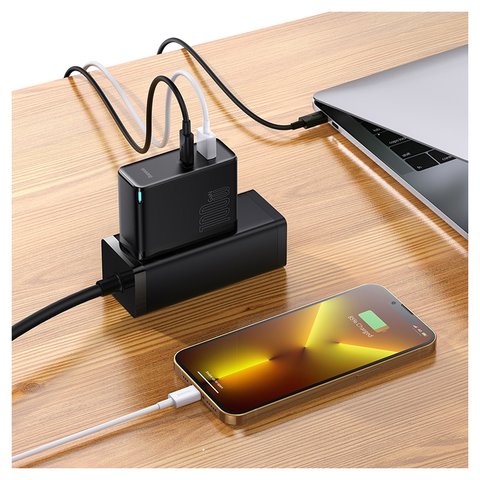Сетевое зарядное устройство Baseus GaN5 Pro, 100 Вт, Quick Charge, черный, c кабелем USB тип-C к USB тип-C, 2 порта, #CCGP090201 Превью 3