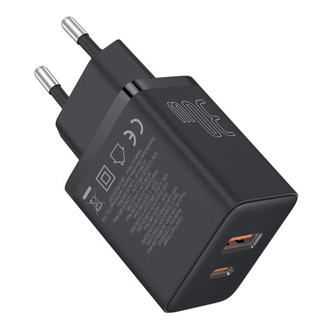 Adaptador de red Baseus Cube, 30 W, Power Delivery (PD), Fast Charge, negro, 2 puertos, #P10111404113-00 Vista previa  1