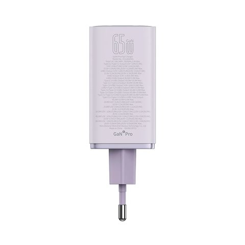 Adaptador de red Baseus GaN6 Pro, 65 W, Power Delivery (PD), Fast Charge, morado, 4 puertos, #P10162701533-00 Vista previa  2