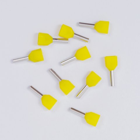 Наконечник TE1008, для 2х проводів, трубчастий, ізольований, жовтий, 10 шт., 1 мм², 8 мм Прев'ю 1