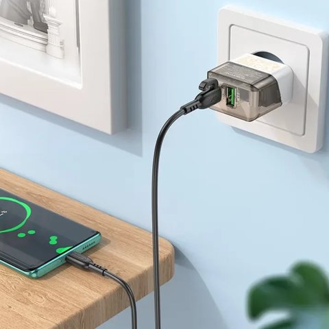 Сетевое зарядное устройство Borofone BA80A, 20 Вт, Quick Charge, Power Delivery (PD), черный, прозрачный, c кабелем USB тип-C к USB тип-C, 2 порта, #6941991105173 Превью 2