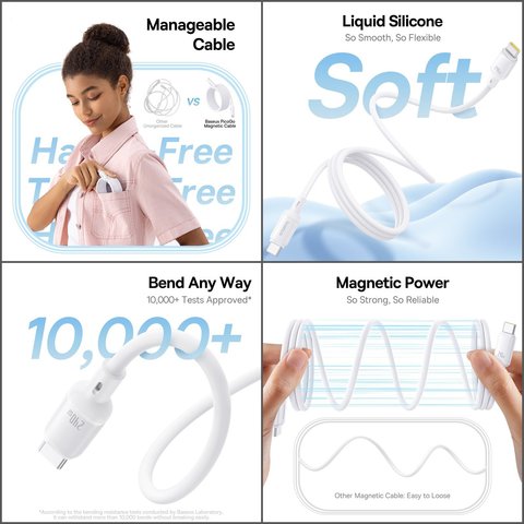USB кабель Baseus PicoGo, 2xUSB тип-C, 100 см, 240 Вт, рожевий, силіконовий, магнітний, #P10376800411-00 Прев'ю 4